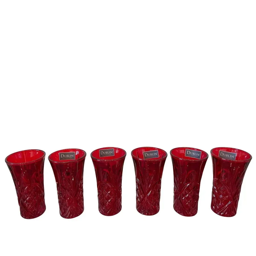 NEW Godinger Dublin Ruby Red Crystal Shot Glasses Set of 6 Holiday Barware